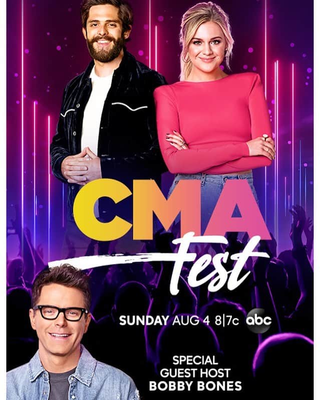 アメリカン・ブロードキャスティング・カンパニーのインスタグラム：「Just announced! #CMAfest is BACK on ABC Sunday, Aug. 4 at 8|7c with hosts @thomasrhettakins, @kelseaballerini & special guest host @mrbobbybones! It’s going to be the Music Event of Summer! CMAfest.com」