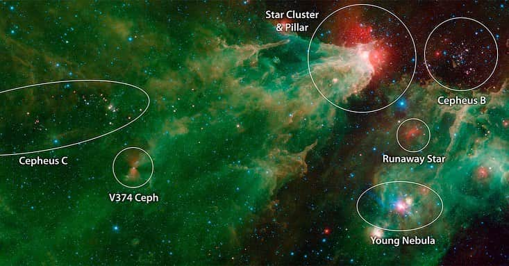 NASAさんのインスタグラム写真 - (NASAInstagram)「In this large celestial mosaic, our Spitzer Space Telescope captured a stellar family portrait! 👨‍👩‍👧‍👦 You can find infants, parents and grandparents of star-forming regions all in this generational photo. Swipe left to uncover some of its members! ⁣ ⁣ There’s a lot to see in this image, including multiple clusters of stars born from the same dense clumps of gas and dust – some older and more evolved than others. Dive deeper into its intricacies by visiting https://go.nasa.gov/2XpiWLf ⁣ ⁣ Image Credit:NASA/JPL-Caltech⁣ ⁣ #FamilyPhotoshoot #FamilyGoals #NASA #Space #Galaxy #Nebula #Stars⁣」6月5日 6時56分 - nasa