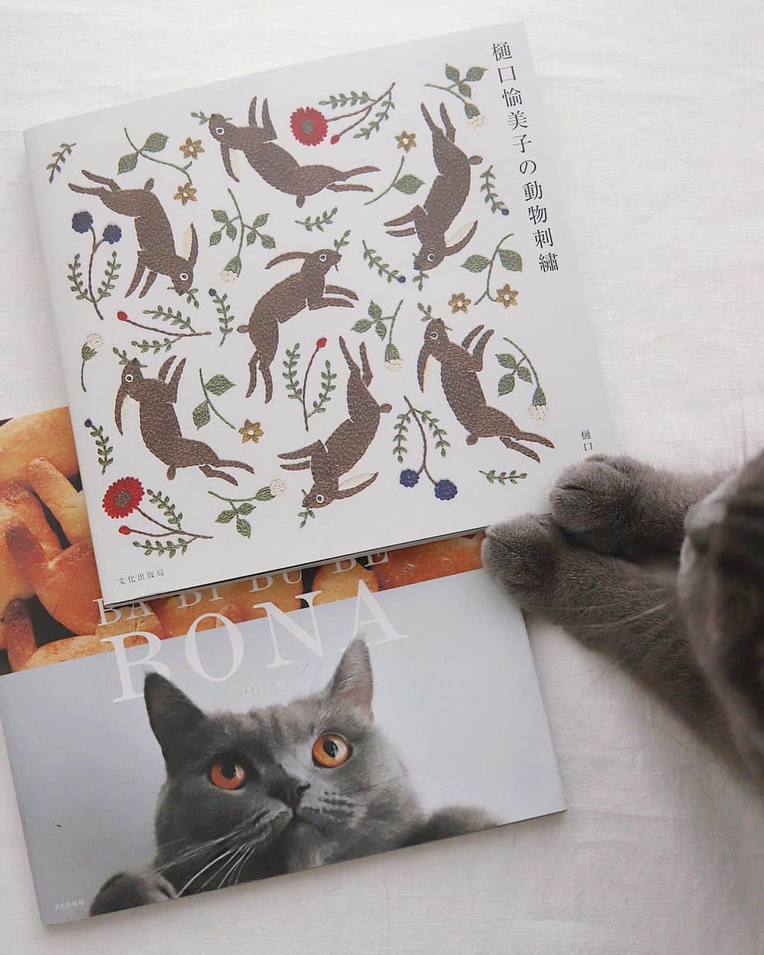 樋口正樹さんのインスタグラム写真 - (樋口正樹Instagram)「coffee break . おやつの時間に ケーキとカフェオレ。 . 動物刺繍の本と ボナさんの本は、 同じサイズです。 . 動物刺繍の本に、 ボナさんに似た 猫が一匹います。 . このクグロフは 新刊のお祝いで 昨日焼いたやつ。 . 動物刺繍の本は ６月８日の発売。 👉@yumikohiguchi . . #ケーキ #カフェオレ #文化出版局 #新刊 #樋口愉美子 #樋口愉美子の動物刺繍 #バビブベボナさん #おうちカフェ #yumikohiguchi #bonahiguchi」6月5日 16時18分 - higuccini