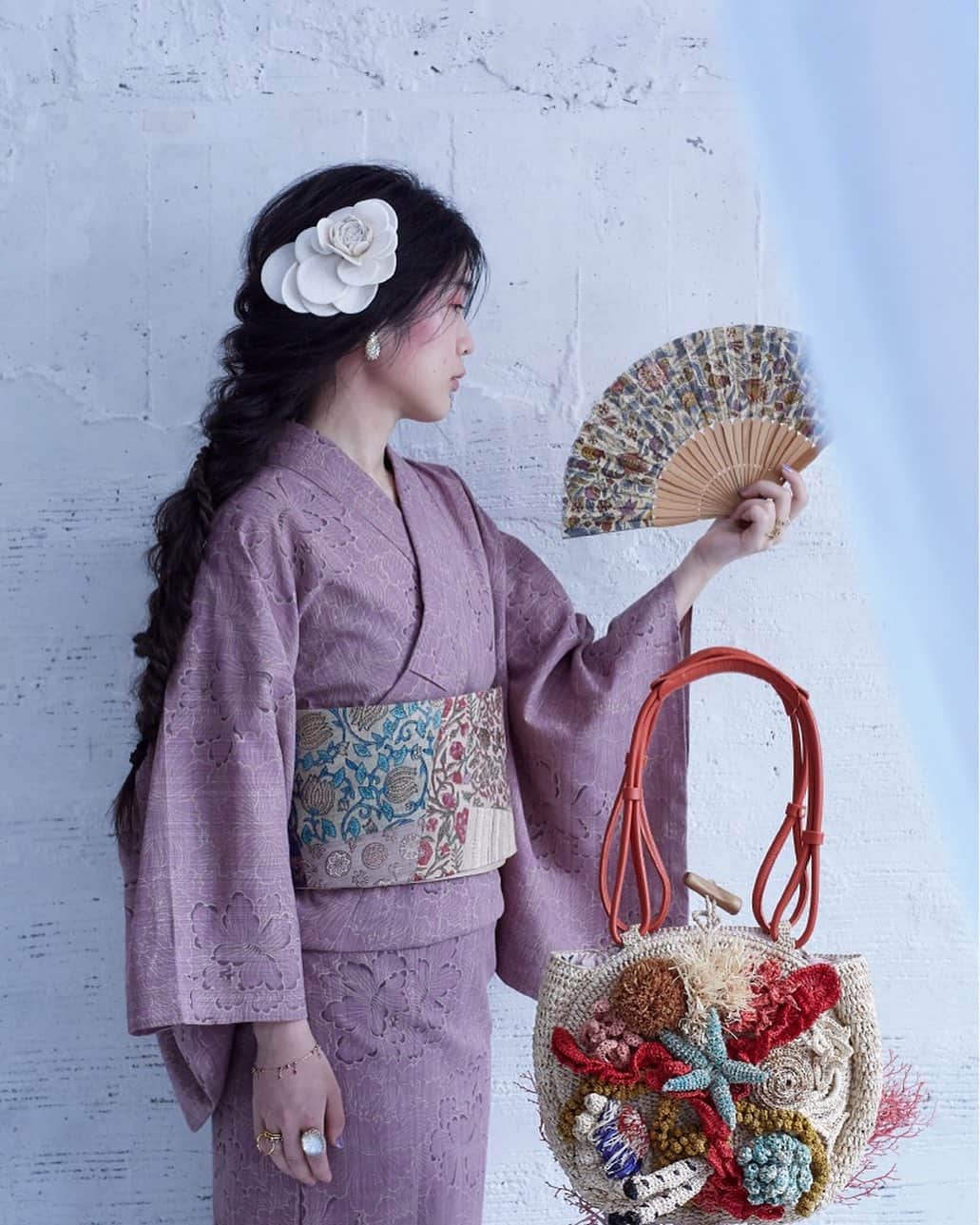 のインスタグラム：「Jamin Puech invites you to a journey around Japan by exploring Yukata - traditional summer kimono mixed here with the exquisite Galatee bag. #jaminpuech #kimono #japan」