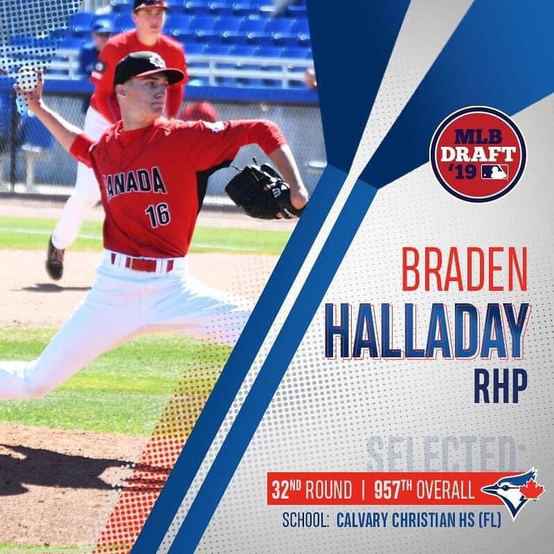 トロント・ブルージェイズさんのインスタグラム写真 - (トロント・ブルージェイズInstagram)「On Day 3 of the 2019 #MLBDraft, we’ve selected RHP Braden Halladay in the 32nd round. Congratulations, @bradenhalladay! 🇨🇦」6月6日 6時14分 - bluejays