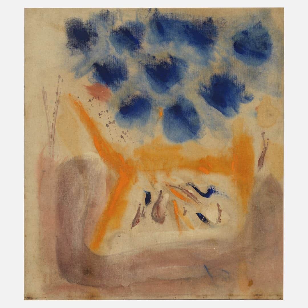 ガゴシアン・ギャラリーさんのインスタグラム写真 - (ガゴシアン・ギャラリーInstagram)「#ContinuingAbstraction: Helen Frankenthaler's enigmatic painting, "With Blue," (1953), will be featured in "Continuing Abstraction." Join us for the opening on Monday, June 10, at Rheinsprung 1, Basel!  In "With Blue," Frankenthaler embraces the vast potentials of the painterly medium to generate aesthetic form. She later stated of this work: “I was very involved in the whole problem of ambiguity. [Pointing to blue marks in 'With Blue'] This blue is essentially the same blue, in the same shape, in the same half of this canvas, but each stroke and bleed acts very differently, and each one is necessary, and they’re all the same, and doing the same job, but they’re totally different and not the same at all.” [1]  Learn more via the link in our bio!  __________ #HelenFrankenthaler #Gagosian @helenfrankenthalerfoundation Helen Frankenthaler, "With Blue," 1953, oil on linen, 35 × 31 inches (88.9 × 78.7 cm) © 2019 Helen Frankenthaler Foundation, Inc./Artists Rights Society (ARS), New York [1] "Frankenthaler: Toward a New Climate" (1978). Produced and directed by Perry Miller Adato, from the series "Originals: Women in Art," a production of WNET/Channel 13」6月5日 23時11分 - gagosian