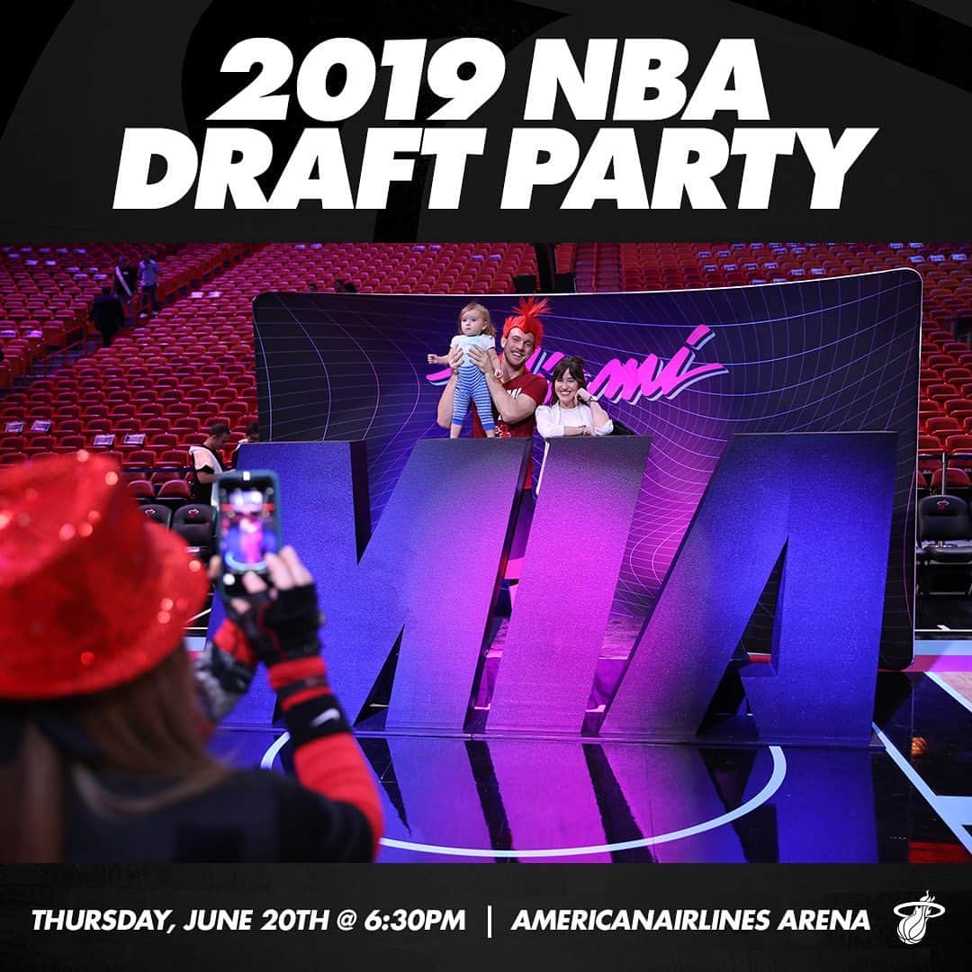Miami HEATさんのインスタグラム写真 - (Miami HEATInstagram)「"With the 13th pick in the 2019 NBA Draft... The Miami HEAT select..." Join us in finding out whose name will be called on June 20 and be the amongst the first to hear from our newest player at our draft party! Visit the link in our bio to lock in your spot inside @AmericanAirlinesArena for just $1.」6月6日 0時02分 - miamiheat