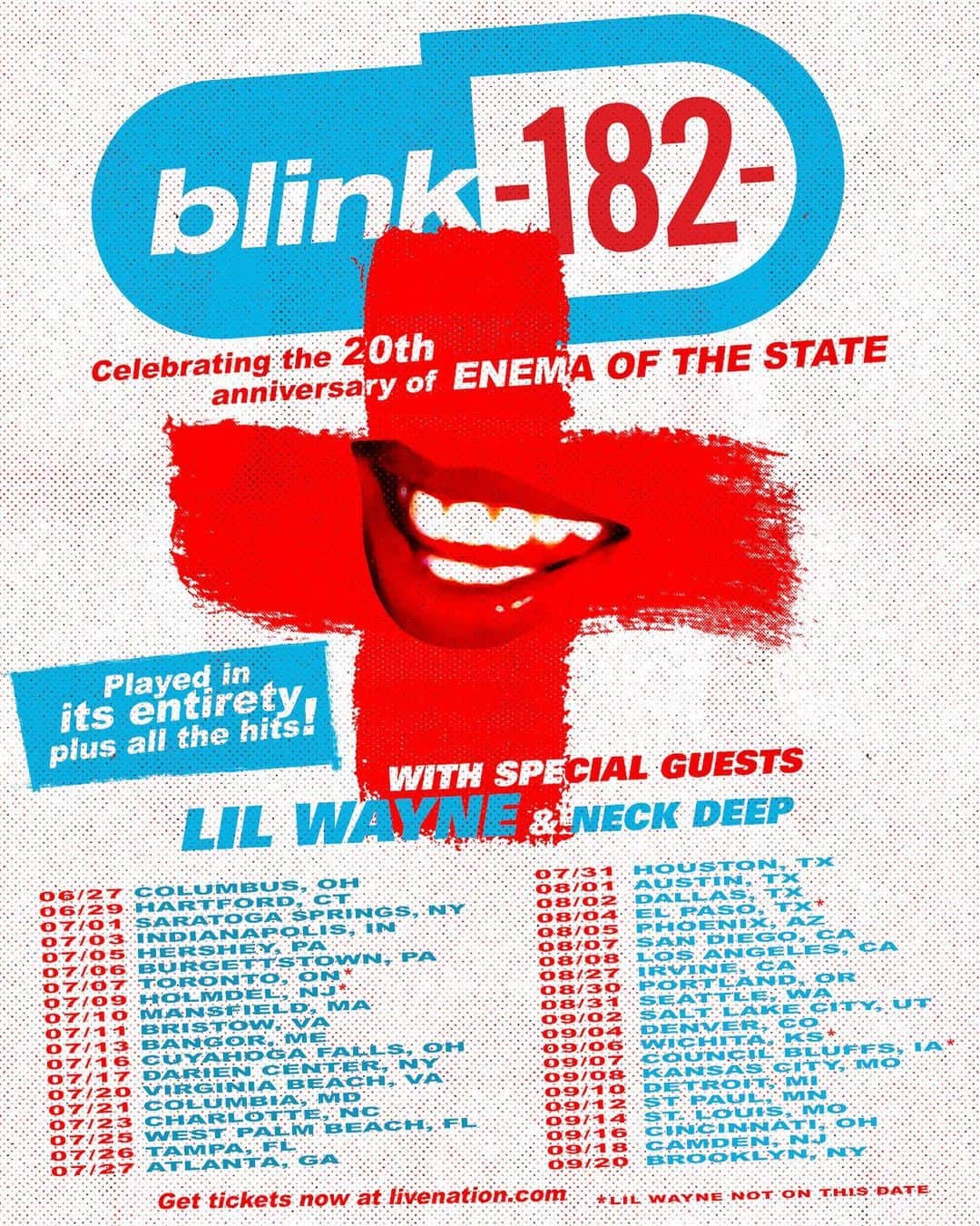 blink-182さんのインスタグラム写真 - (blink-182Instagram)「To celebrate 20 years, we're playing Enema of the State in its entirety all summer long! And yes, we’re still playing the hits from the other albums, as well as new music. Get your tickets now, this is gonna be a fun one. (Link in bio) #blink182 #Enema20」6月6日 1時02分 - blink182