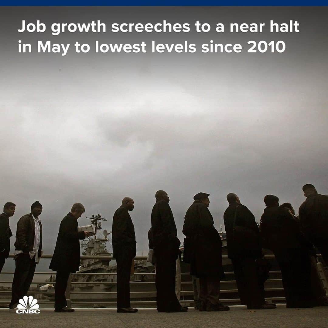 CNBCさんのインスタグラム写真 - (CNBCInstagram)「Job creation skidded to a near-halt last month in another warning sign that U.S. economic momentum is slowing.⠀ ⠀ Job growth hasn't been this bad since the jobs market bottomed in 2010.⠀ ⠀ Companies added just 27,000 new jobs during the month, according to a report from payroll processing firm ADP and Moody’s Analytics. That’s well below Dow Jones estimates of 173,000 new positions created in May. ⠀ ⠀ To read more about what this means for the economy, visit the link in bio.⠀ *⠀ *⠀ *⠀ *⠀ *⠀ *⠀ *⠀ *⠀ #jobs #jobreport #us #economy #unemployment #unemployed #work #useconomy  #business #businessnews #news #new #cnbc」6月6日 3時01分 - cnbc