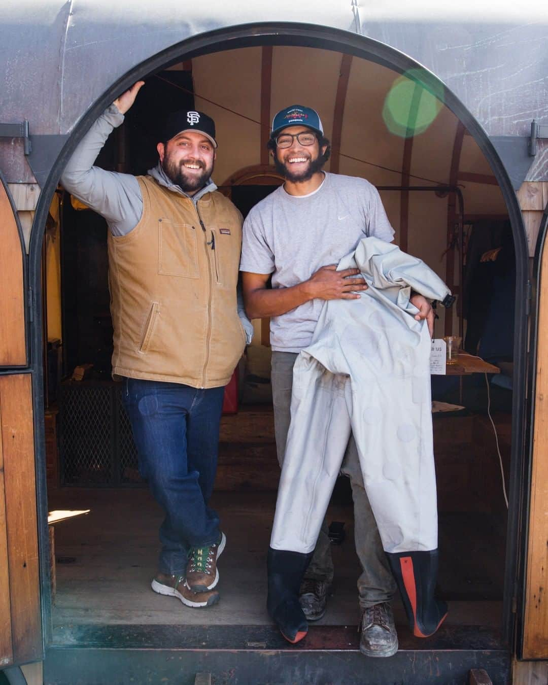 patagoniaさんのインスタグラム写真 - (patagoniaInstagram)「This is Tyler and Dylan. Tyler has owned these waders for a couple of seasons now and spent a lot of that time walking to where he fishes. He may have stumbled through one or two blackberry thickets to get to a nice run of water. Dylan skillfully put 19 patches on his waders. Hope they last Tyler a few more seasons. ⠀ Photo: @kernducote⠀ ⠀ Find the latest @wornwear tour stops through the link in bio. ⠀ ⠀」6月6日 3時30分 - patagonia