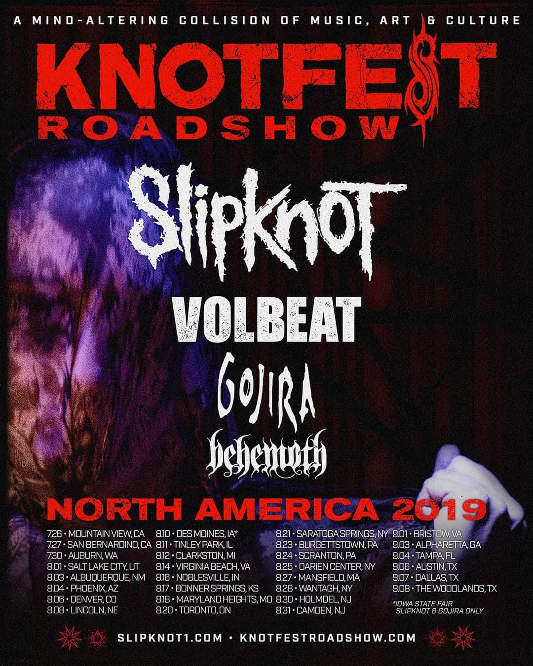 Slipknotさんのインスタグラム写真 - (SlipknotInstagram)「Do you have your tickets to the #KnotfestRoadshow? Our North American headline tour begins next month with @volbeat, @gojiraofficial and @behemothofficial. Each pair of tickets purchased online for the the tour comes with a digital copy of our new album, 'We Are Not Your Kind', which will be released August 9. Secure your tickets & VIP experiences now at knotfestroadshow.com | Link in story」6月6日 3時33分 - slipknot