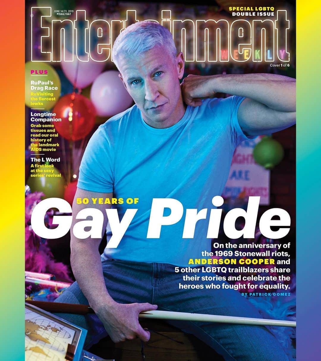 アンダーソン・クーパーのインスタグラム：「Just got sent one of several covers of @entertainmentweekly’s Pride issue. Here is the link to the article: https://ew.com/celebrity/ew-cover-lgbtq-issue-stonewall-50th-anniversary/?utm_source=smsshare. photos by @carterbedloesmith for EW.」