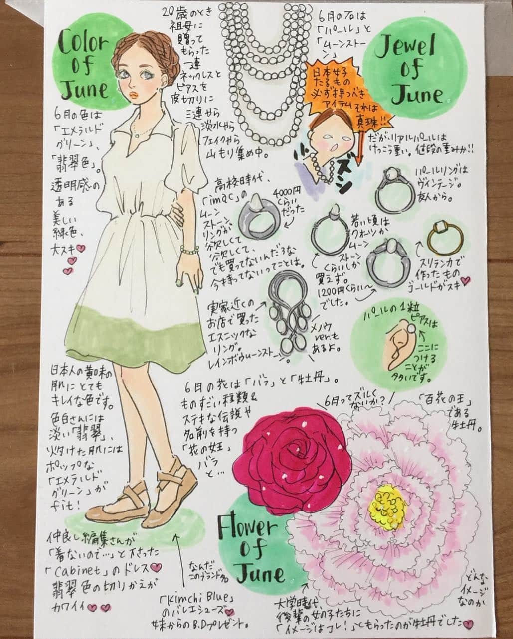 おおたうにさんのインスタグラム写真 - (おおたうにInstagram)「💚June💚 #illustration #drawingeveryday #fashion #ladyのたしなみ #outauni #おおたうに」6月6日 14時39分 - outa_uni