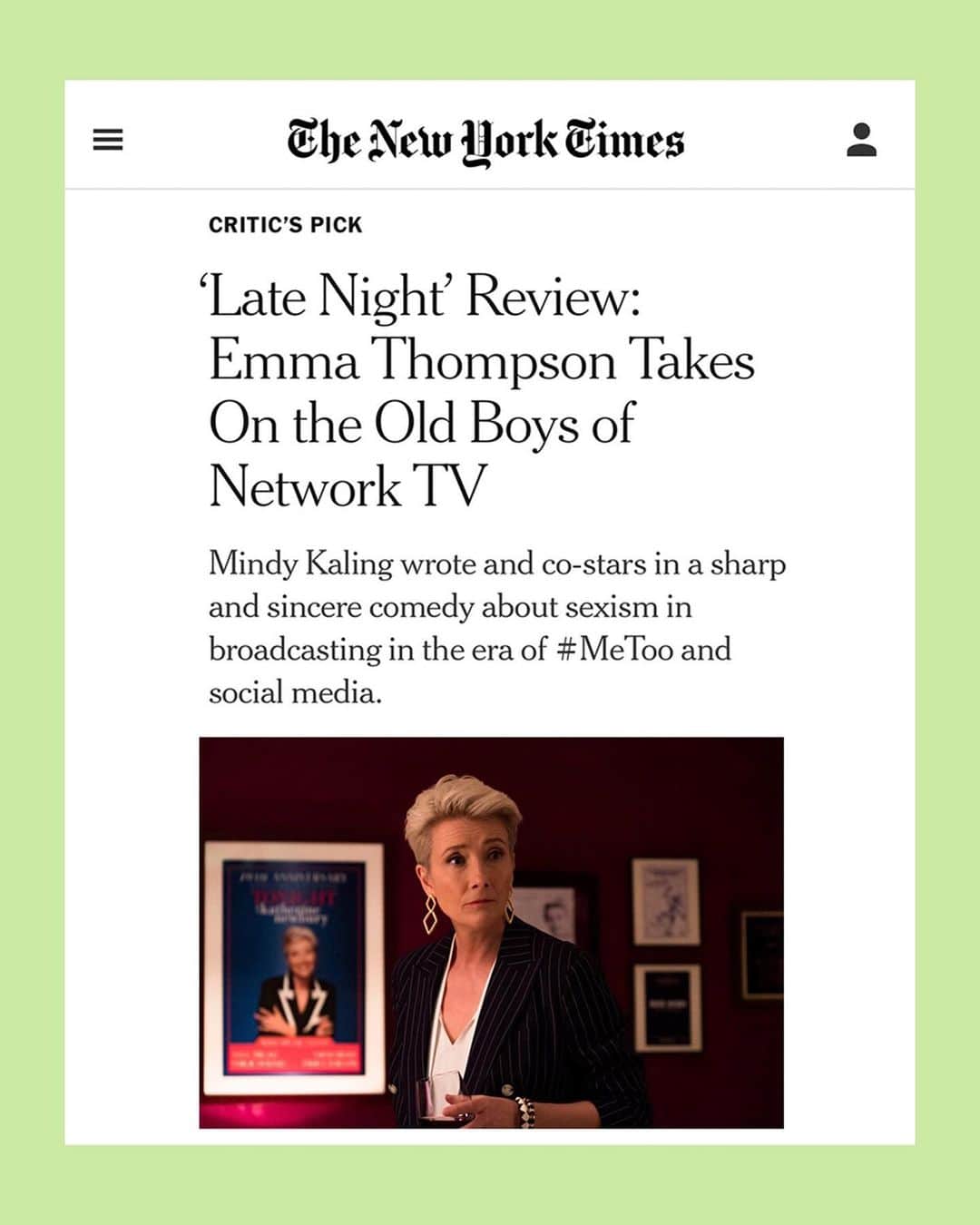 ミンディ・カリングさんのインスタグラム写真 - (ミンディ・カリングInstagram)「Thanks @nytimes for making @latenightmovie a critic’s pick! 🖤 Link up top for the full read!」6月6日 7時12分 - mindykaling