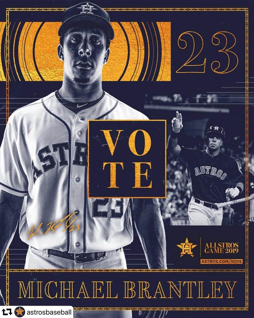 ホセ・アルトゥーベのインスタグラム：「#repost @astrosbaseball ・・・ Too smooth.  #VoteBrantley ➡️ Astros.com/Vote」