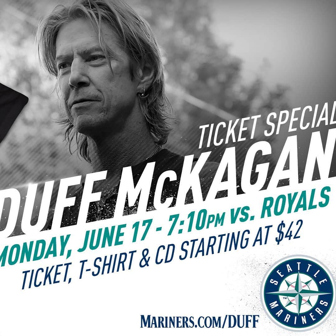 ダフ・マッケイガンさんのインスタグラム写真 - (ダフ・マッケイガンInstagram)「Seattle! Meet Duff at the Mariners game on June 17th for DUFF MCKAGAN NIGHT at T-Mobile Park!  VIP tickets come with Duff's new album + concert tickets to Duff's show on June 16th at the @showbox  Tickets & info at www.DuffOnline.com」6月6日 7時57分 - duffmckagan