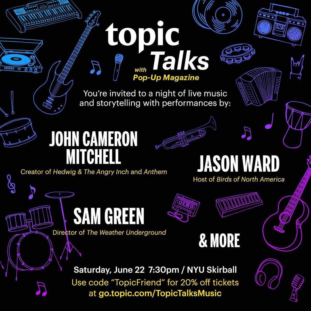 ジョン・キャメロン・ミッチェルさんのインスタグラム写真 - (ジョン・キャメロン・ミッチェルInstagram)「I’ll be performing at @topicstories’ Topic Talks on June 22nd in NYC! Use promo code “topicfriend” for 20% off!」6月6日 8時48分 - johncameronmitchell