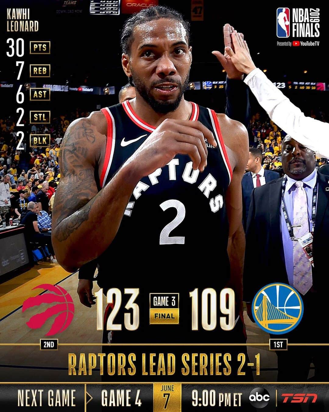 NBAさんのインスタグラム写真 - (NBAInstagram)「The @raptors take 2-1 #NBAFinals lead with 123-109 victory in Oakland!」6月6日 13時17分 - nba