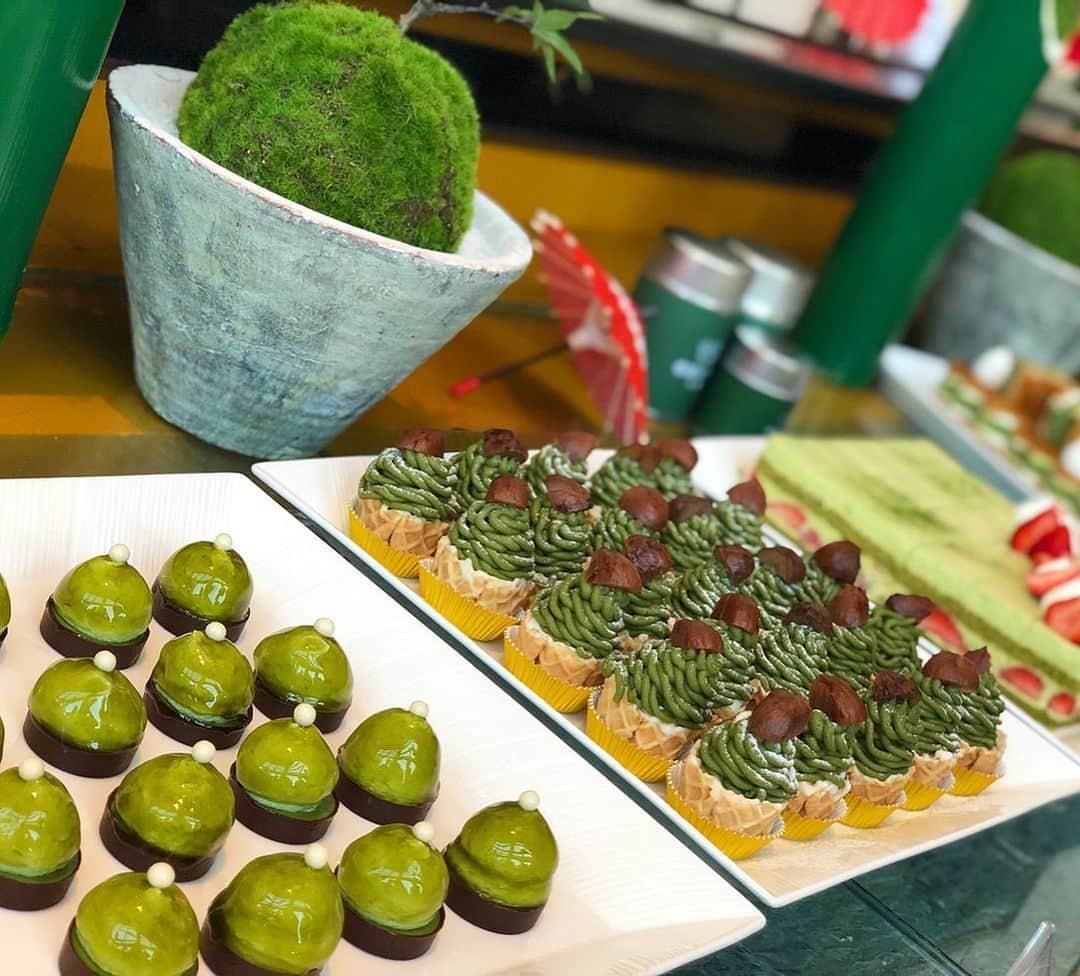 藤川沙弥のインスタグラム：「𓂃𖠚ᐝ﻿ ﻿ 福寿園×帝国ホテルの﻿ 抹茶とほうじ茶のsweets buffetへ🍵﻿ ﻿ 6/8〜STARTです🙆🏻‍♀️✔️﻿ ﻿ 実は和菓子とか抹茶とか大好きなので﻿ 年に一度の抹茶ブッフェを楽しみにしてました🤤﻿ ﻿ 抹茶のモンブランや﻿ ほうじ茶のチーズケーキ、﻿ 抹茶のタルトケーキなとなど🧁💚﻿ ﻿ どれから試そうか迷ってしまうくらい﻿ sweetsのメニューが豊富でした😍﻿ ﻿ 抹茶のアイスは特別に配合されて作られてて﻿ 他では食べらないお味だそう🍵😳💚﻿ ﻿ 暑い夏にぴったりな﻿ sweets buffetは9/7までみたいだよ💚💚💚﻿ ﻿ ﻿ ﻿」