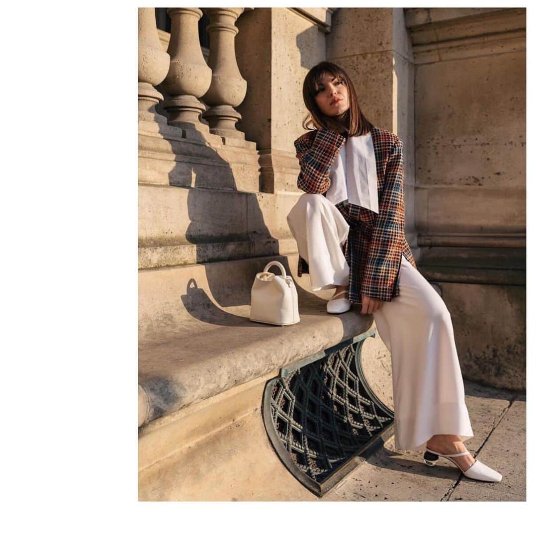 のインスタグラム：「Kristi Part II 🔥 @lageorgienne wearing our charismatic check blazer #prefall19 #TheMuse #dorotheeschumacher #love #colors #paris #streetstyle #louvre #parisstreetstyle #midweek #inspirtaion #ootd #checkblazer」