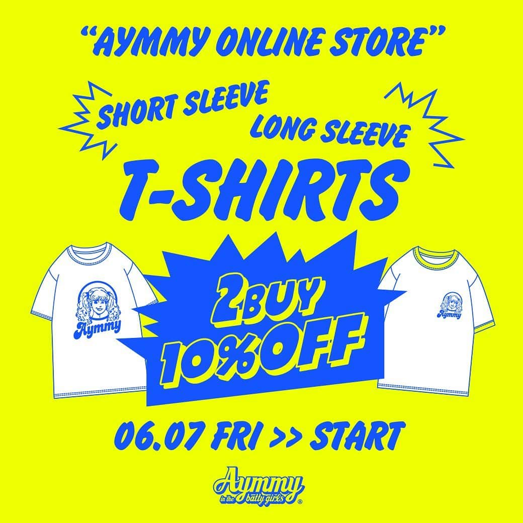 Aymmy in the batty girlsさんのインスタグラム写真 - (Aymmy in the batty girlsInstagram)「【T-SHIRTS 2BUY 10%OFF!】﻿ ﻿ 6/7(金)12:00〜Tシャツフェア開催❣️﻿ これからの季節に大活躍な対象のTシャツ（半袖・長袖）を2点以上同時にお買い上げで10%OFF！﻿ ﻿ ※システム上の関係により、ご注文時の注文完了メールには10%OFFされた金額が反映されておりません。﻿ ご注文後、再度割引した金額での注文完了メールをお送りいたしますのでお待ちくださいませ。﻿ ※当フェアは予告なく終了する場合がございますので、あらかじめご了承ください。﻿ ﻿ お得なこの機会をお見逃しなく♪﻿ ﻿ ▼ONLINE STRE﻿ http://store.aymmy.com/﻿」6月6日 19時00分 - aymmy93