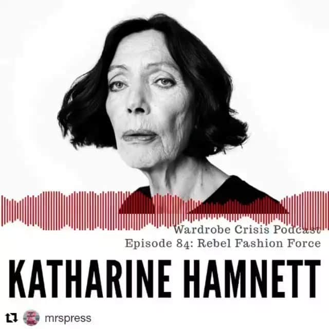 のインスタグラム：「#Repost @mrspress (@get_repost) ・・・ “Where does the activist come from in you?” 🎤❤️🎧 Thrilled to have @katharinehamnett on the podcast this week as she calls for a Global Green New Deal Now 💪 Links to listen in bio. Thank you to @chrisfloyd for permission to use this brilliant portrait of Katharine 📷 And to @tamaracincik for engineering this whole thing 😘」