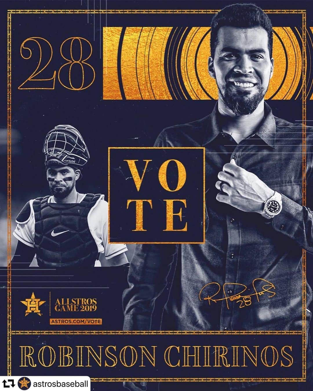ホセ・アルトゥーベのインスタグラム：「#repost @astrosbaseball ・・・ 💪💪💪 #VoteChirinos ➡️ Astros.com/Vote」