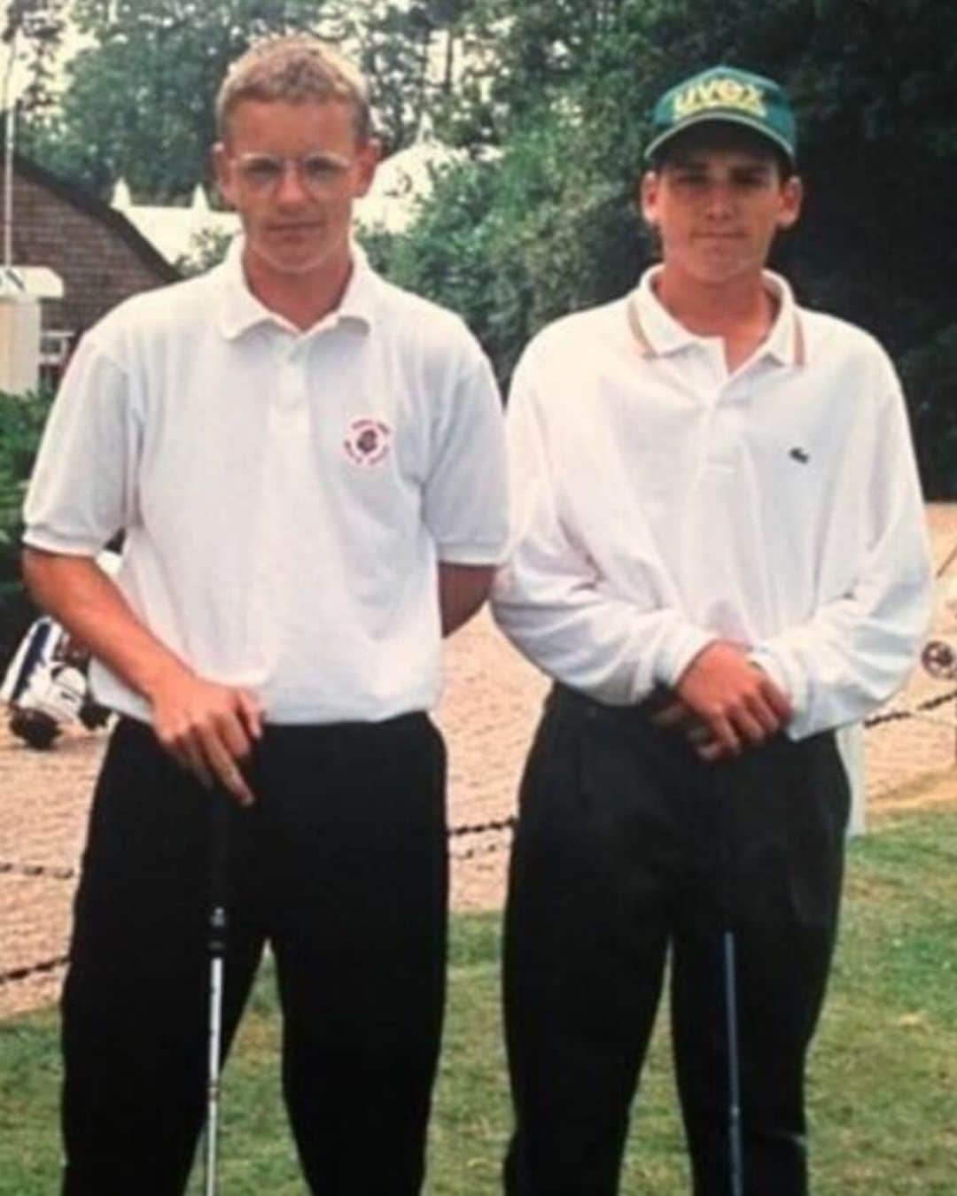 ルーク・ドナルドのインスタグラム：「#tbt to 1992 England vs Spain match at Woodhall Spa with @thesergiogarcia. 27 years later and we are paired together this week at the @rbccanadianopen. Thankfully our clothes fit better now! 🤓🖕🏼#teamuvex 🤣」
