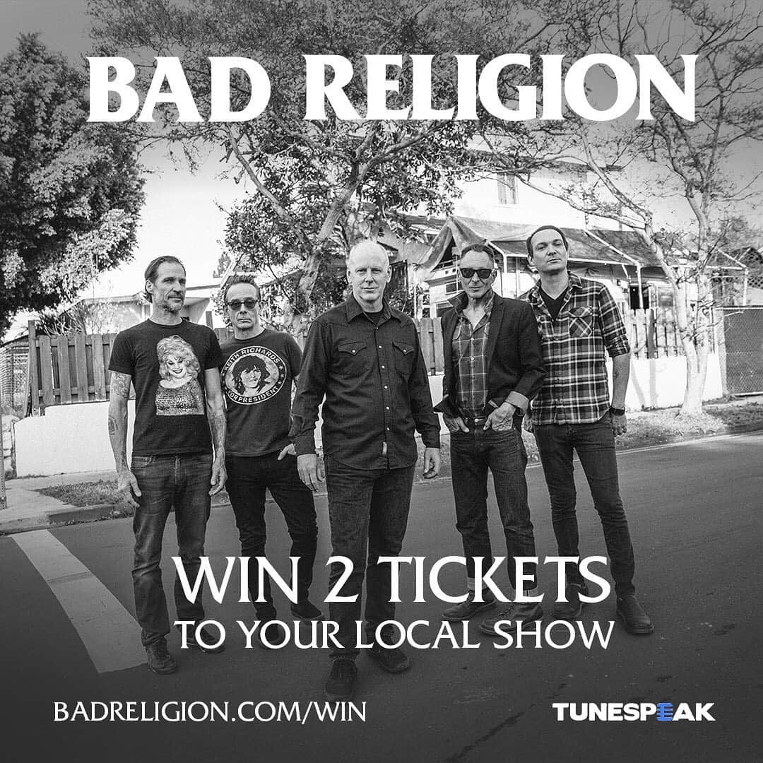 Bad Religionさんのインスタグラム写真 - (Bad ReligionInstagram)「Heads up, we're giving away 2 tickets to each date of our upcoming Age Of Unreason Summer Tour! Link in bio to enter. #BadReligion #AgeOfUnreason」6月7日 2時59分 - badreligionband