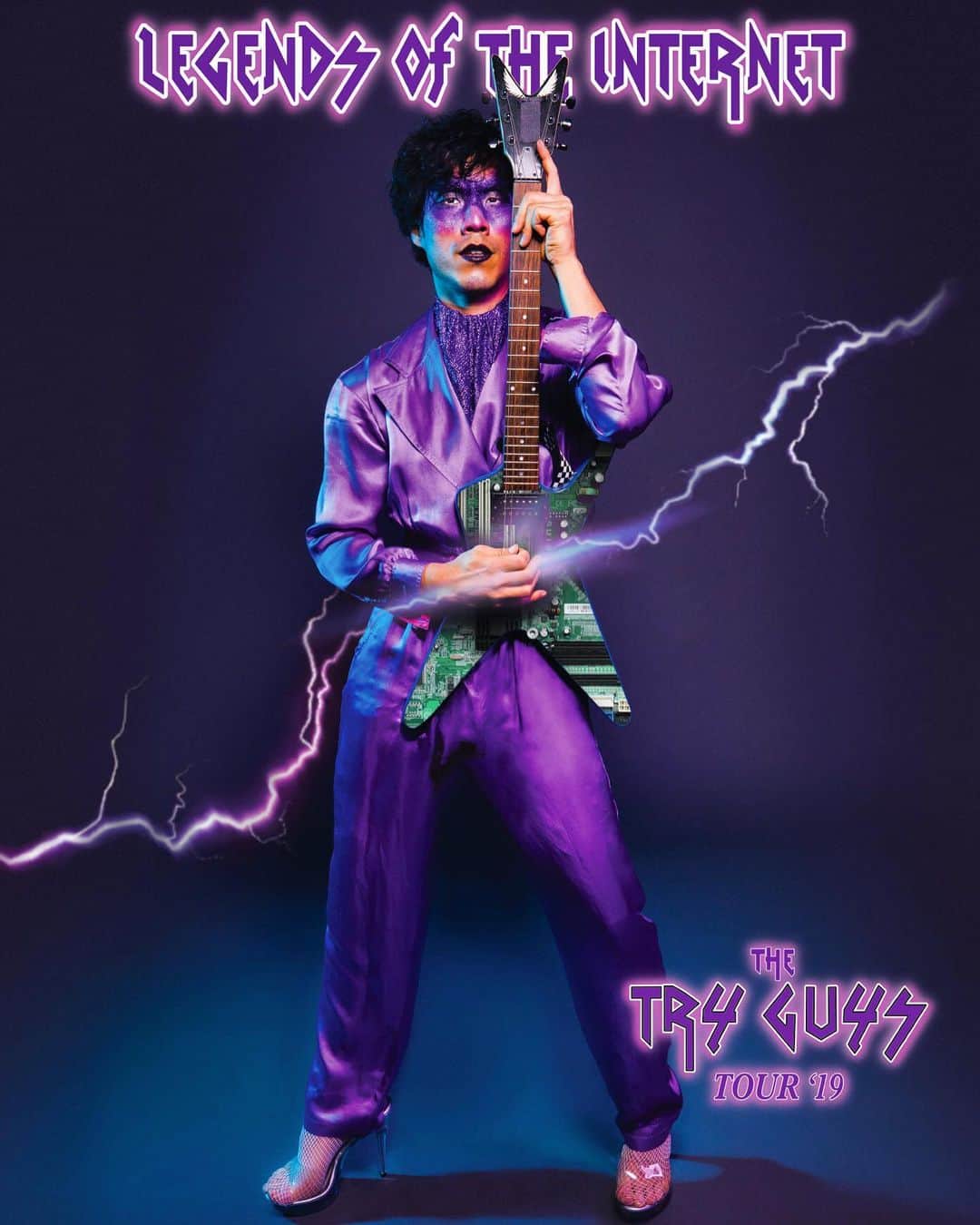 ユージン・リー・ヤンのインスタグラム：「⚡️ DIGITAL meets ROCK ‘n’ ROLL 🤘 The Try Guys Legends Of The Internet Tour - a comedy rock opera extravaganza - begins its nationwide tour TODAY at The Wiltern in LA! It’s going to be LEGENDARY! Link in bio for tickets for your city. 💜」