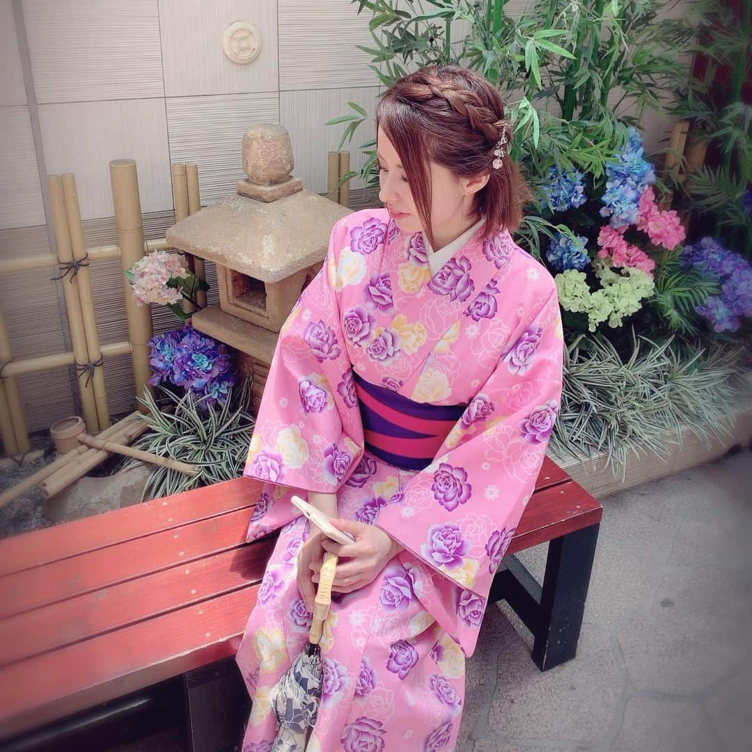 夏樹りえのインスタグラム：「. 2019浴衣始め👘 浴衣って可愛い♡ . #浴衣#浴衣ヘア#夏#梅雨#鎌倉#紫陽花#浴衣デート」