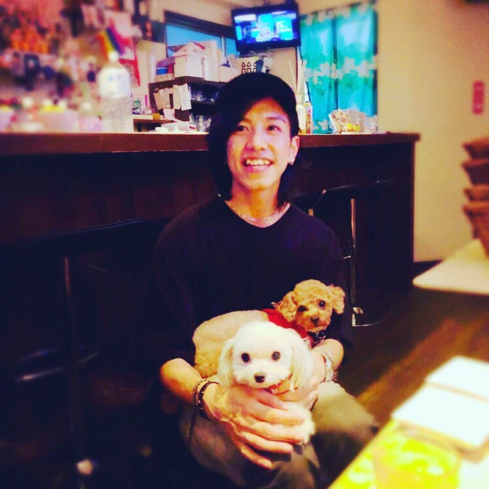 日出郎さんのインスタグラム写真 - (日出郎Instagram)「Dogs kissed me 💋 Thanks Liza Ochiai  #日出郎  #犬 #落合リザ  #lizaochiai  #のワンちゃん #ポメラニアン  #トイプードル  #女の子達 #ひろしも喜んでる #ドックバーやったら流行りそう」6月22日 12時09分 - hiderou1030