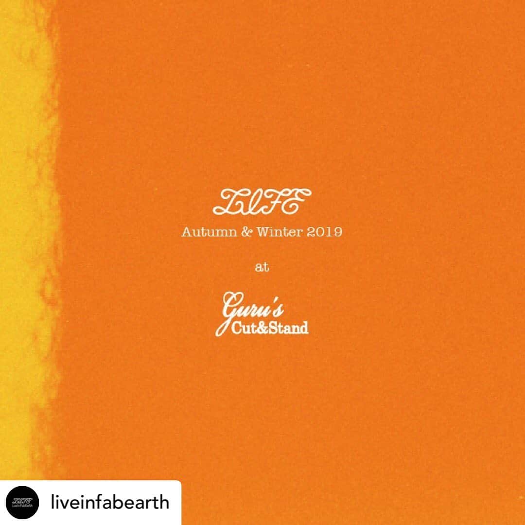 クーピーのインスタグラム：「Posted @withrepost • @liveinfabearth L.I.F.E AW19 展示会 at Guru's ‼️ +++ 明日土曜のみ祐天寺のGuru's  にてL.I.F.E秋冬2019の展示会を行います‼️ .  今回はTAKOBARにも参加してもらってます🌮🌮🌮 美味しいタコスも食べれます！ 是非🙇🙏 TAKOBARは雨天中止です！ . よろしくお願いします🙇 ・・・ 日程: 2019年6月22日（Sat） 時間: 18時 - 21時 場所: Guru's Cut & Stand 目黒区祐天寺1-22-10 2F . Guru'sは通常営業してます！ . . #liveinfabearth #guruscutandstand #takobar @guruscutandstand  @servicesman」