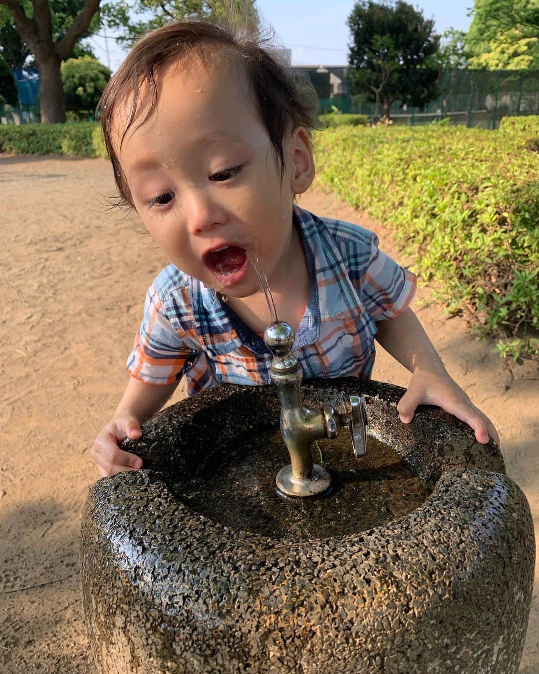 下田美咲さんのインスタグラム写真 - (下田美咲Instagram)「最近の息子は水飲み場に夢中。  #1歳8ヶ月  #公園遊び」6月7日 20時22分 - shimodamisaki815