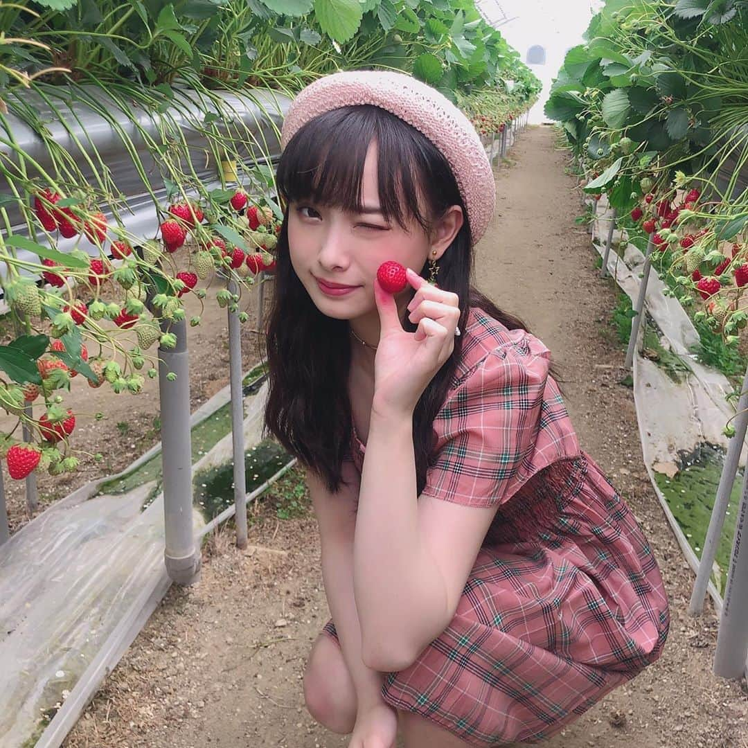 梅山恋和さんのインスタグラム写真 - (梅山恋和Instagram)「#557 #GGSオフショット #いちご🍓 #岡山 #美果美香 #甘くて美味しい #白いいちご🍓 #ピンクのベレー帽 #おもち映え」6月7日 22時14分 - cocona_umeyama