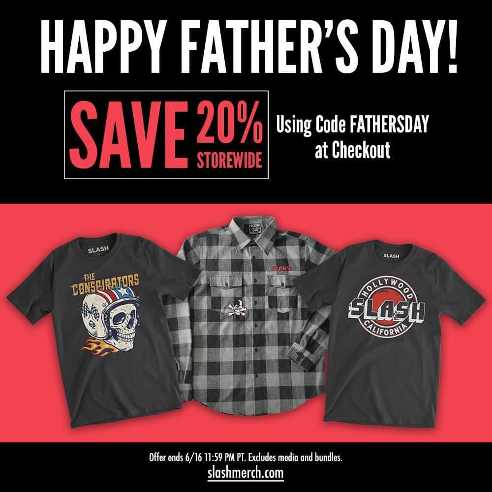 スラッシュさんのインスタグラム写真 - (スラッシュInstagram)「Head to slashmerch.com from now through Father’s Day (June 16) for 20% off the whole store with code FATHERSDAY. #slashnews」6月8日 0時09分 - slash