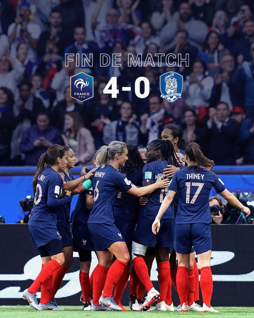 サッカー フランス代表チームさんのインスタグラム写真 - (サッカー フランス代表チームInstagram)「Victoire de l’Equipe de France 4-0 ! 👊 Entrée en matière solide de nos Bleues 🇫🇷🙌 #FiersdetreBleues #FRACOR ⚽️ @els_9_france ⚽️⚽️ @wendie_renard ⚽️ @amandine_henry - 4-0 win to start the World Cup 👊🇫🇷 ⚽️ Eugenie #LeSommer ⚽️⚽️ Wendie #Renard ⚽️ Amandine #Henry」6月8日 5時56分 - equipedefrance