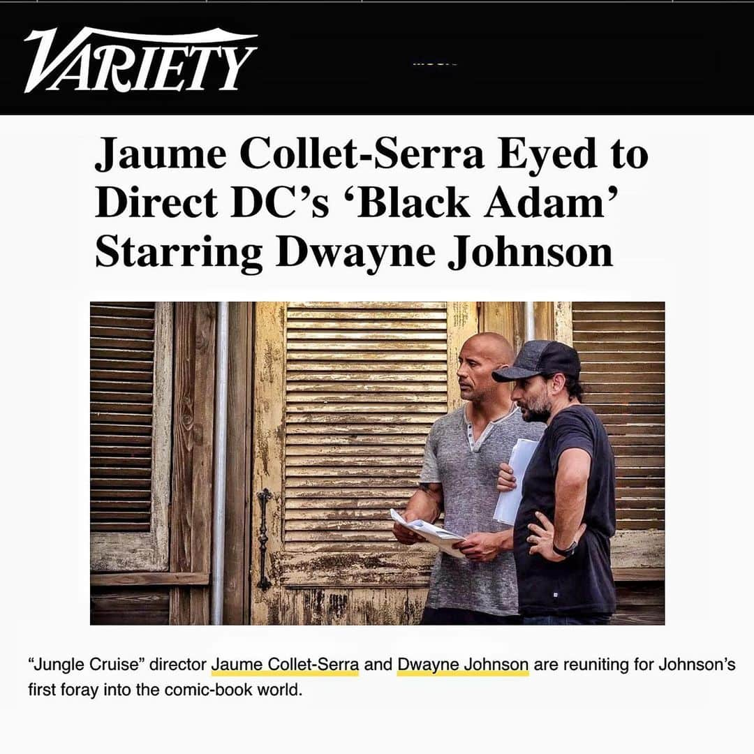 ドウェイン・ジョンソンさんのインスタグラム写真 - (ドウェイン・ジョンソンInstagram)「Cool news announcing Spanish thriller filmmaker, Jaume Collet-Serra as my director for DC’s BLACK ADAM.  Jaume and I have worked together for the last two years making, DISNEY’S JUNGLE CRUISE - and I’ve been very impressed with his passion, work ethic, style, vision, tone and quality.  He’s hungry to break new ground with BLACK ADAM and give the fans something very cool and special.  I raise a double tequila 🥃 welcoming Jaume and can’t wait to bring to life the world’s anti-hero in black.  #DC  #JaumeColletSerra  #BlackAdam⚡️」6月8日 12時14分 - therock