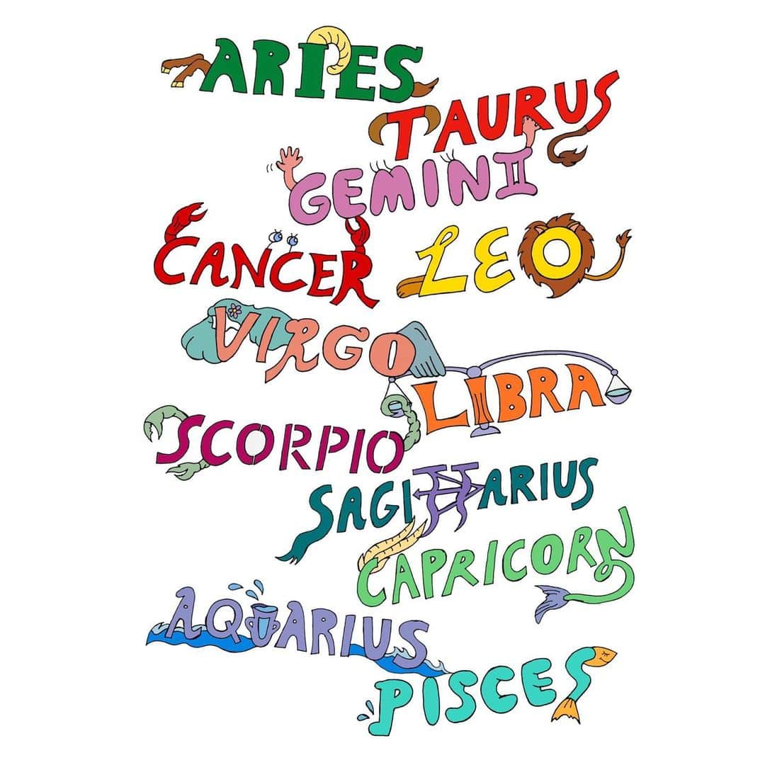 nanamyのインスタグラム：「Really enjoyed drawing some pop colored zodiac signs for @ellegirl_jp online and LINE mook! which one will be yours? お気に入りの星座たち、エルガール オンラインで読めるのでみてみてください〜👋🌝🌜💙🔮🔮」