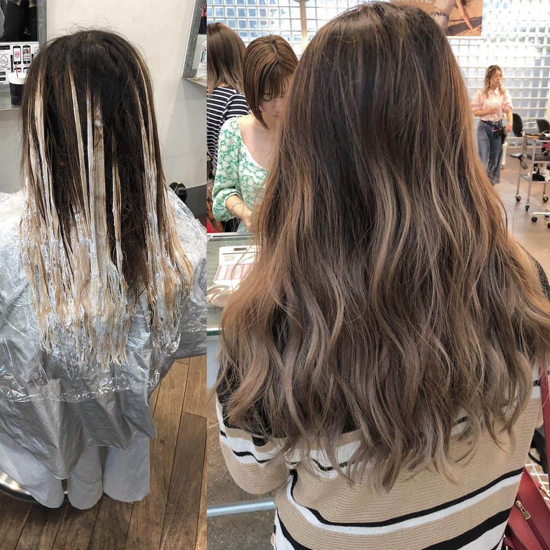 のインスタグラム：「【超リアル海外ヘアー / バレイヤージュ】 海外志向なお客様へ. ワンブリーチでつくるバレイヤージュ #SHIMA#ハイライト#バレイライト#バレイヤージュ#海外ヘアー」