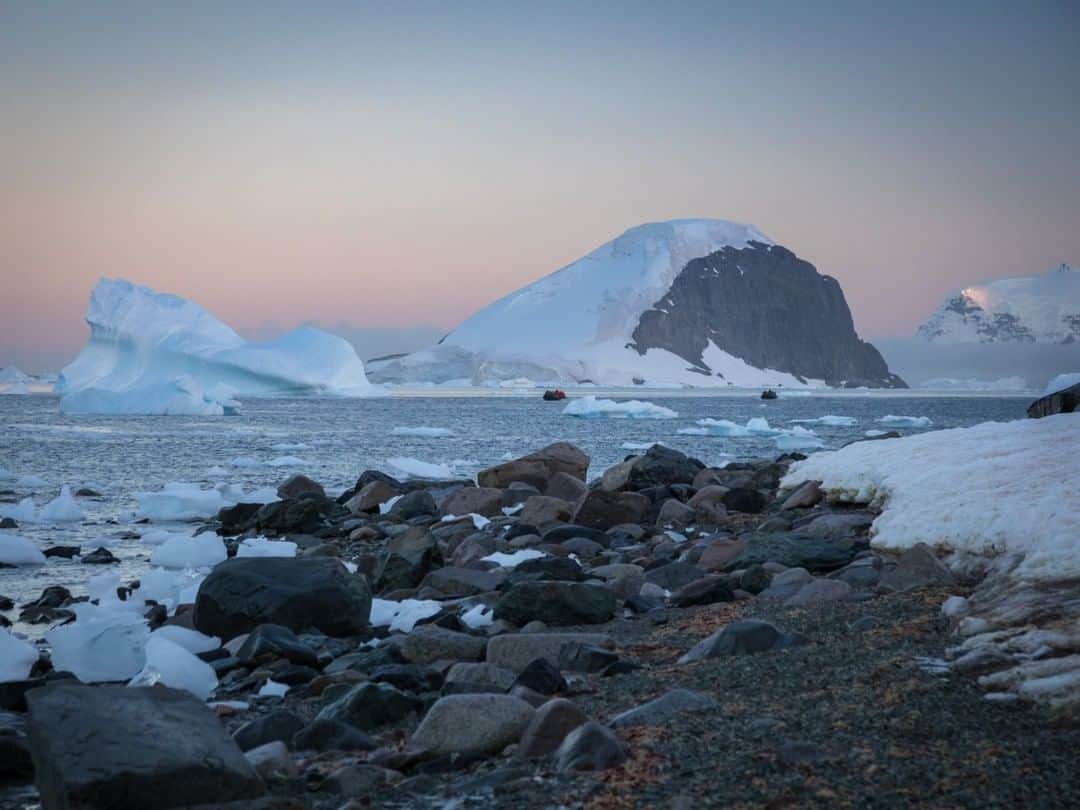 National Geographic Travelさんのインスタグラム写真 - (National Geographic TravelInstagram)「Photo by @acacia.johnson | Travelers cruise through a field of icebergs as dawn breaks over Cuverville Island, Antarctica. Cuverville is home to the Antarctic Peninsula's largest colony of gentoo penguins, and its surrounding waters are constantly full of ice from nearby glaciers. Follow me at @acacia.johnson for more images from the Polar Regions and beyond. #antarctica #sunrise #cuvervilleisland #polar」6月8日 16時00分 - natgeotravel