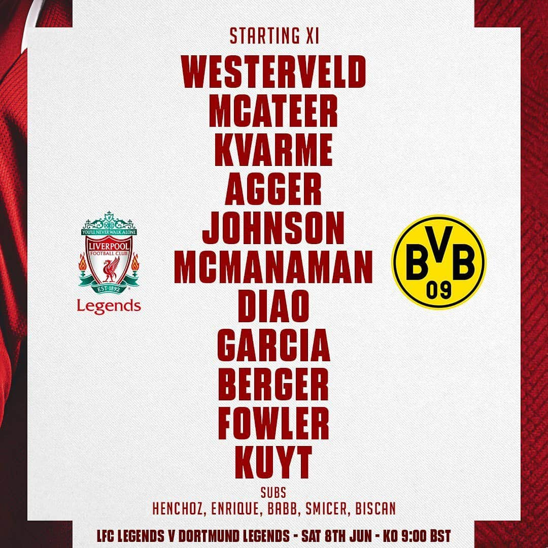 リヴァプールFCさんのインスタグラム写真 - (リヴァプールFCInstagram)「What a line up 😍 Our legends to face @bvb09 🔴👊 #LFC #Liverpool #LiverpoolFC #RedLegends」6月8日 16時20分 - liverpoolfc