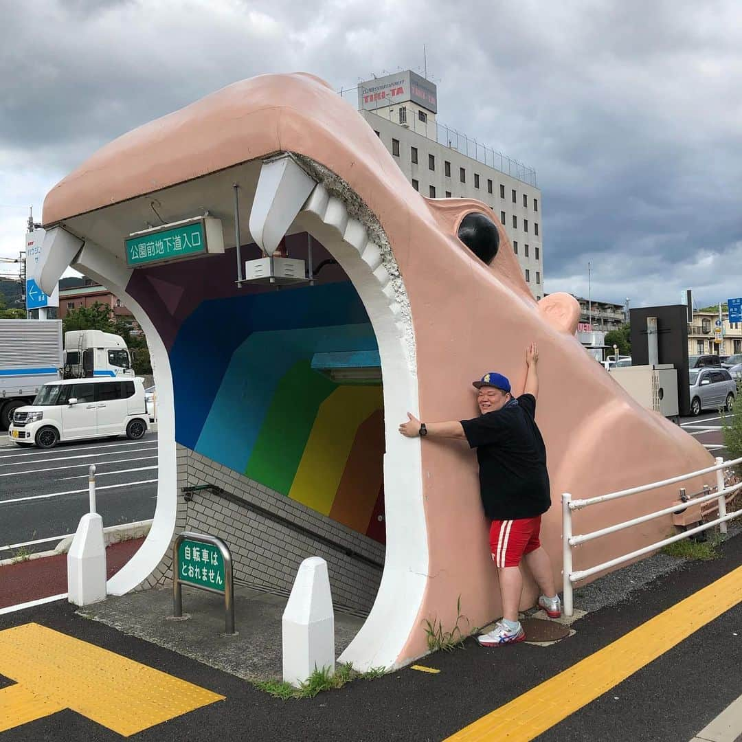 カバさんのインスタグラム写真 - (カバInstagram)「本日のでぶ活。 ワールドツアー山口県の皆さま、ありがとうこざいました！超満員、大盛り上がりで大感謝でございます🙏✨合間に地下道の入り口がカバの所と、徳山動物園の本物のカバを支えてきました！こやつ達がかなりデカかった！僕もまだまだボリュームアップして4トンくらいにならんと！また来ますー！ありがとうございました！🦛️✨あぁ、痩せたい！ . #本日のでぶ活 #でぶ活 #吉本新喜劇 #ワールドツアー #すっちー #酒井藍 #山口県 #ありがとうございました #大感謝 #地下道入り口のカバ支え #徳山動物園の本物のカバ支え #両方デカすぎ #僕も頑張って4トンになります #お支えシリーズ #アトラスならぬ #カバラス #明日の福岡も頑張ろ #あぁ、痩せたい」6月8日 20時29分 - kabaking0129