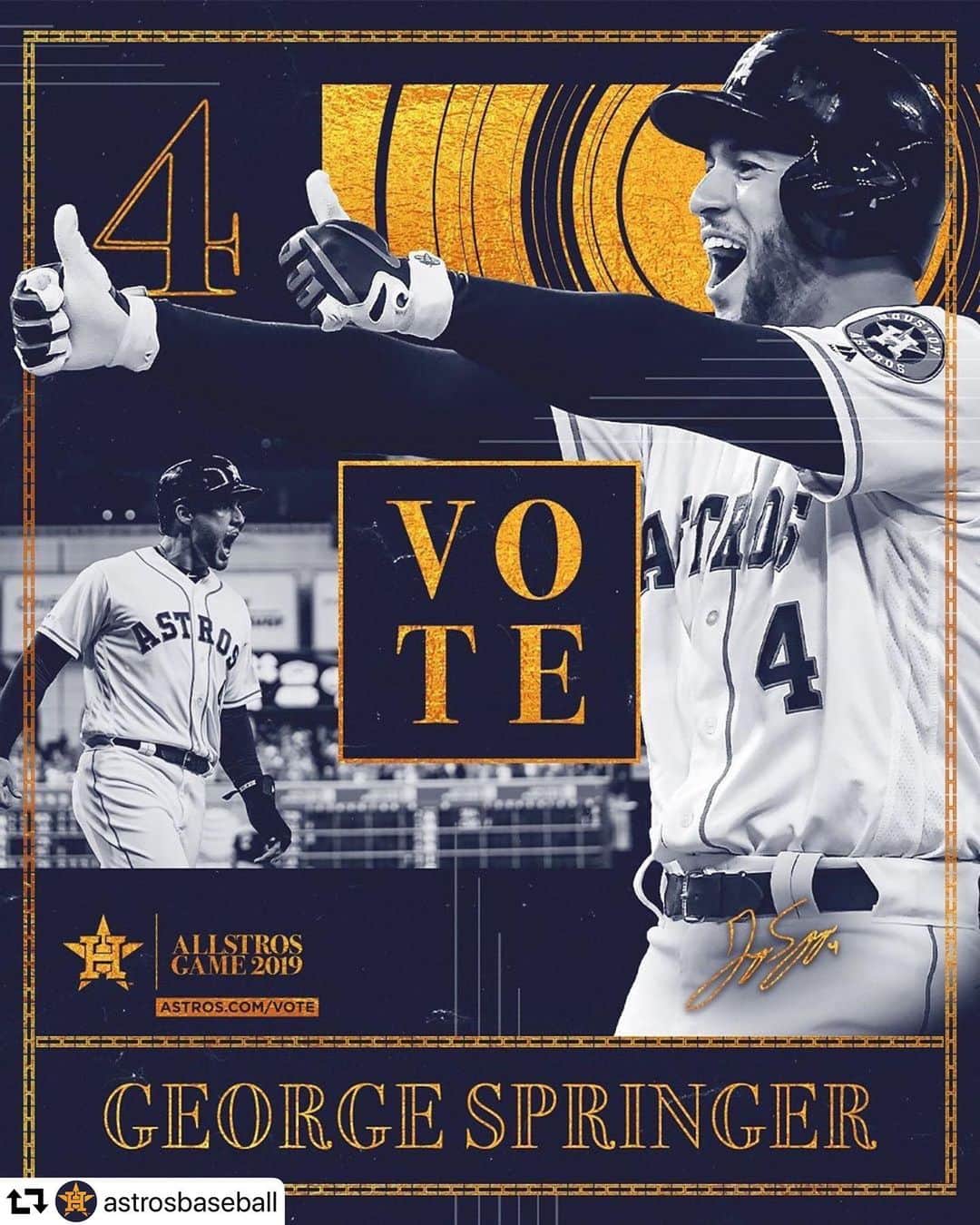 ホセ・アルトゥーベのインスタグラム：「#repost @astrosbaseball ・・・ 👍👍 #VoteSpringer ➡️ Astros.com/Vote」
