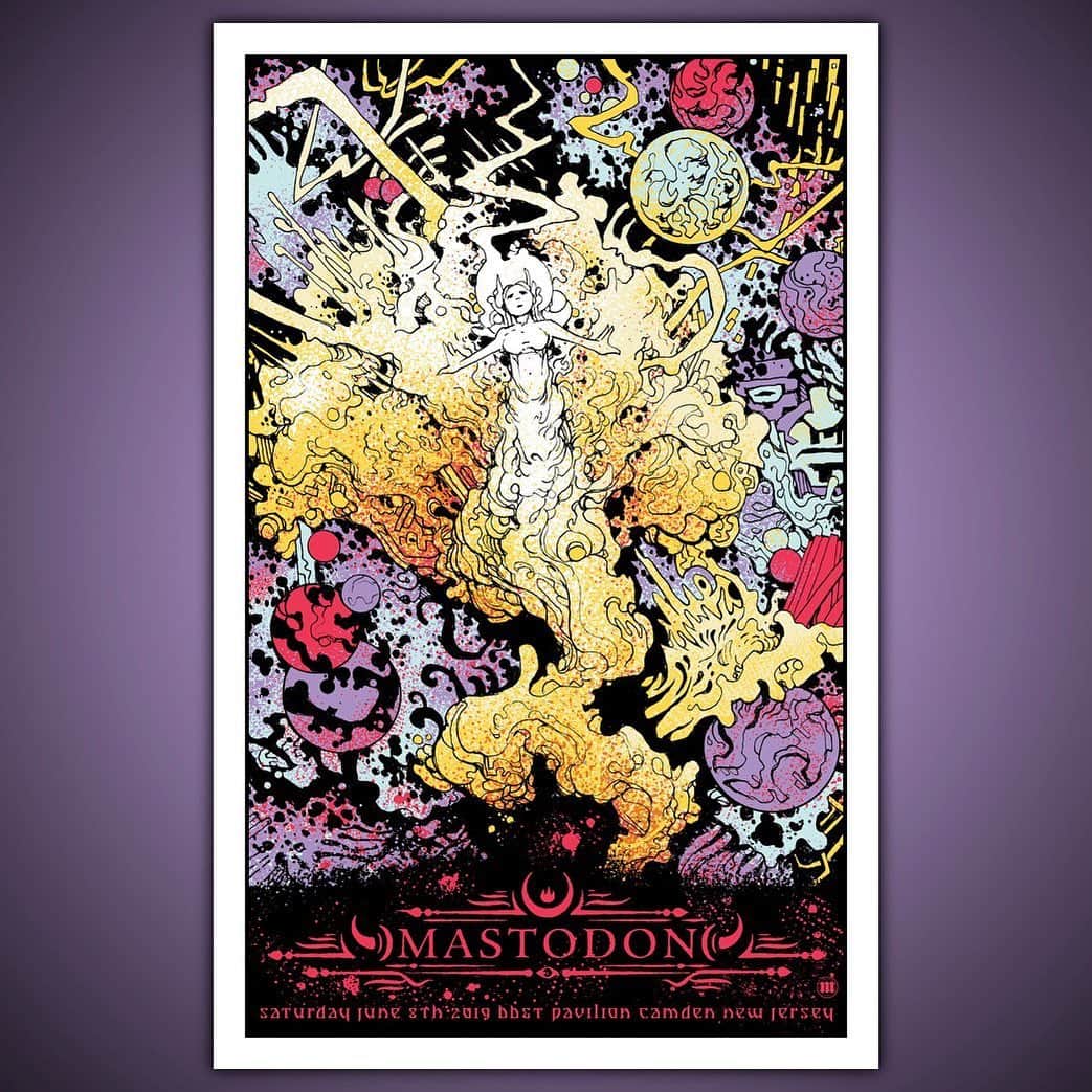マストドンさんのインスタグラム写真 - (マストドンInstagram)「Hello Camden!  Mastodon 'The Unheavenly Skye Tour' limited edition screen print: 09 of 26 - Camden, NJ | 6/8 Artwork by: Brian Mercer – Poster series produced by: Lady Lazarus @BrianMercer @ladylazarustx #unheavenlyskyetour #mastodonrocks #limitededition #gigposters #ladylazarus #brianmercer」6月9日 6時41分 - mastodonrocks