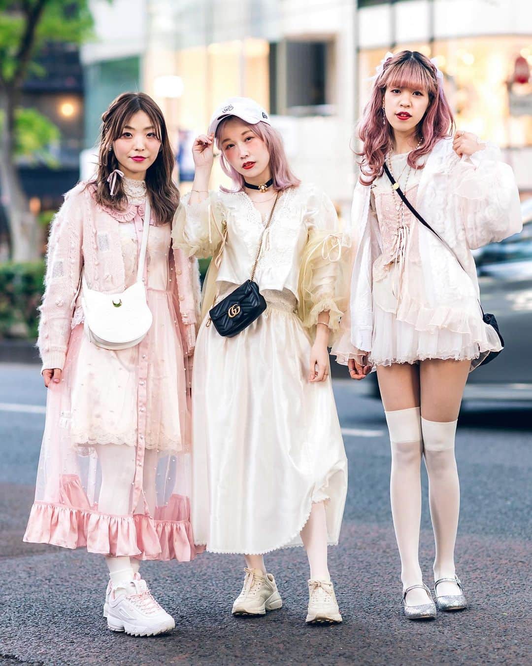 Harajuku Japanさんのインスタグラム写真 - (Harajuku JapanInstagram)「Merumo (@x.merumo.x), fashion designer @EtsunaOtsuka, and Akino (@akino423) on the street in Harajuku wearing vintage inspired looks with items by Etsuna Otsuka, The Virgin Mary, Alice in Tinyroom, DonDonDown, RoseMarie Seoir, Theatre Products, Gucci, and vintage shops.」6月9日 14時41分 - tokyofashion