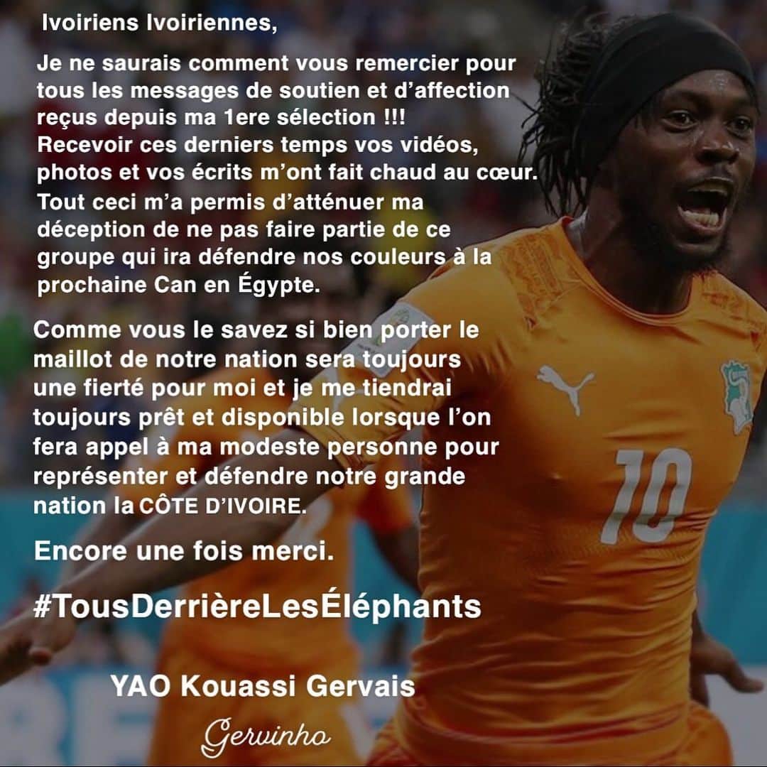 ジェルヴィーニョのインスタグラム：「#merci 🇨🇮 #team225  #allezleselephants」