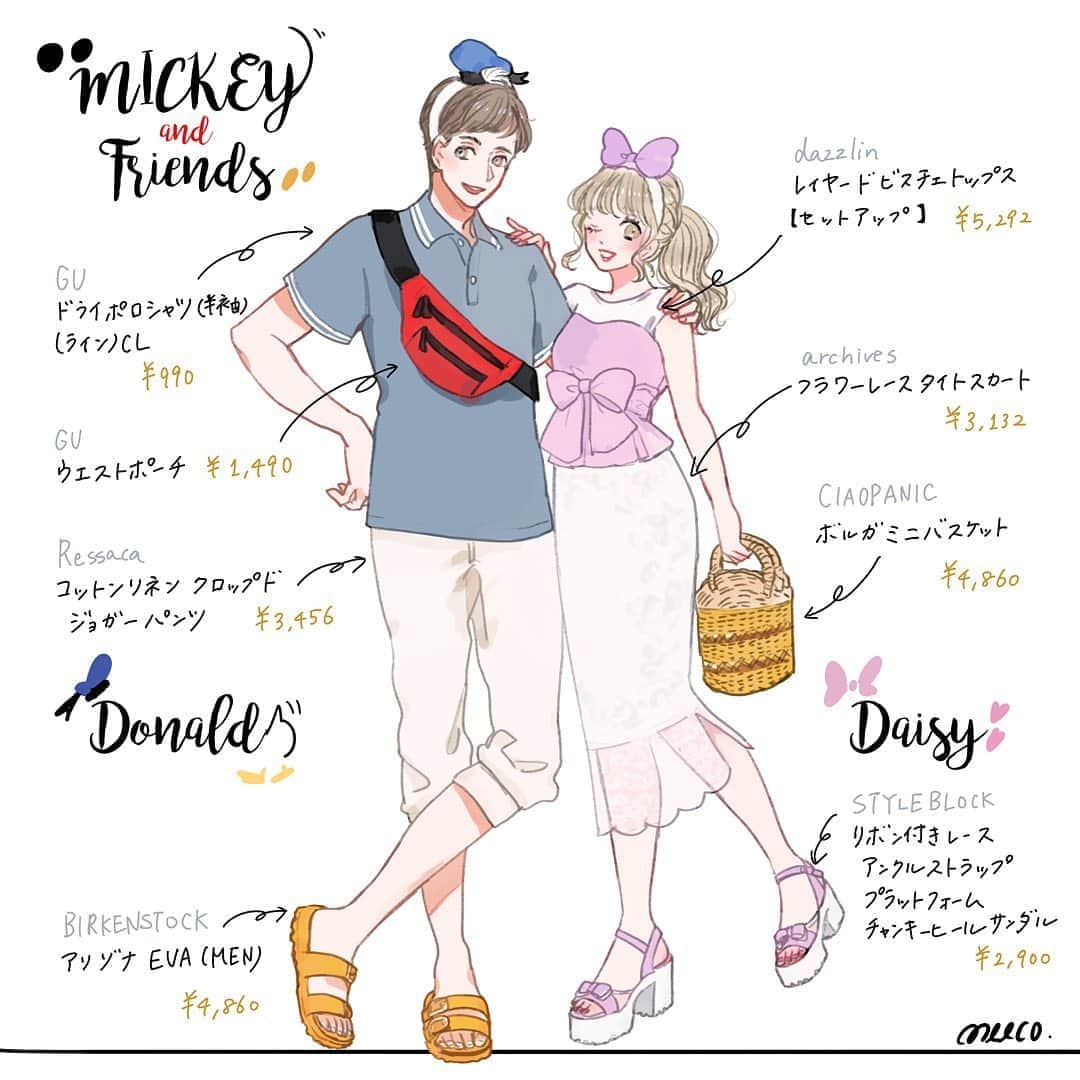みーこさんのインスタグラム写真 みーこinstagram ドナルド デイジーイメージの夏コーデ イラスト イラストグラム イラストレーター イラストエッセイ ファッション ファッションコーデ ファッションイラスト ディズニーコーデ ドナルド デイジー 夏