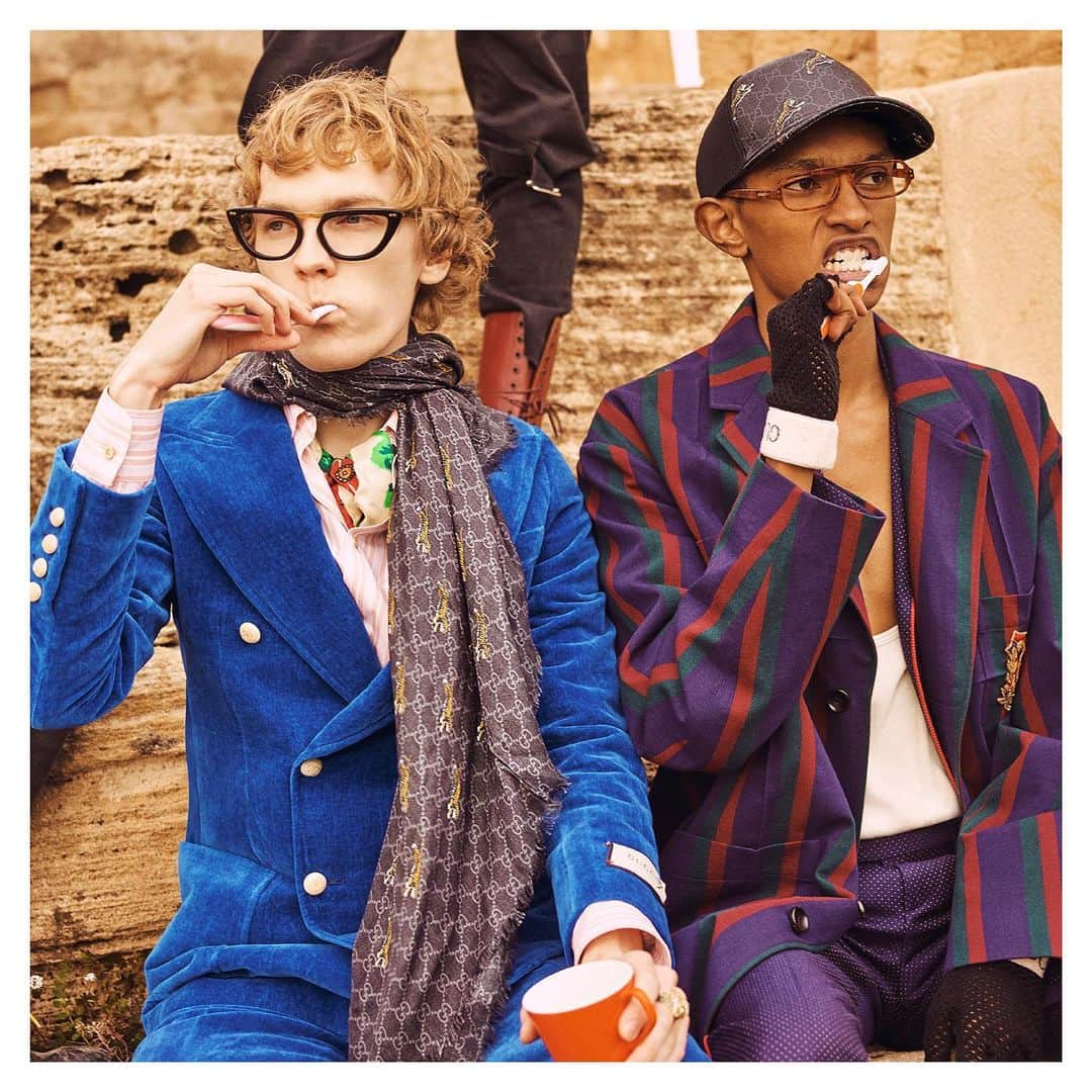 のインスタグラム：「From #GucciPreFall19 by @alessandro_michele, men’s contemporary layering and new #GucciEyewear. Discover more through link in bio. #AlessandroMichele」