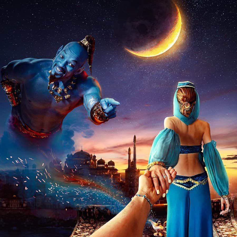 Murad Osmannのインスタグラム：「#followmeto Agrabah with @natalyosmann and the genie🧞‍♂️ @willsmith . Who has watched this @disney movie already? Yes I know that they should have casted me for the role of Aladdin. I am ready to cast for Aladdin 2!! :). If you had The Magic Lamp what would you wish? 🔥🔥🧞‍♂️🧞‍♂️𝕨𝕣𝕚𝕥𝕖 𝕪𝕠𝕦𝕣 𝕨𝕚𝕤𝕙𝕖𝕤 𝕚𝕟 𝕔𝕠𝕞𝕞𝕖𝕟𝕥𝕤 𝕒𝕟𝕕 𝔽𝕠𝕝𝕝𝕠𝕨𝕞𝕖𝕥𝕠 𝔾𝕖𝕟𝕚𝕖 𝕨𝕚𝕝𝕝 𝕘𝕣𝕒𝕟𝕥 𝕠𝕟𝕖!!! 🧞‍♂️🧞‍♂️🔥🔥 #следуйзамной в Аграбу с @natalyosmann и Джином. Кто уже смотрел этот фильм от @Disney? Да, знаю, что они должны были взять меня на роль Аладдина, но я готов на кастинг во вторую серию :). Окажись у вас в руках волшебная лампа, что бы загадали?🧞‍♂️🧞‍♂️н̲а̲п̲и̲ш̲и̲т̲е̲ ̲т̲у̲т̲ ̲в̲ ̲к̲о̲м̲м̲е̲н̲т̲а̲р̲и̲я̲х̲ ̲в̲а̲ш̲е̲ ̲ж̲е̲л̲а̲н̲и̲е̲ ̲и̲ ̲о̲д̲н̲о̲ ̲и̲з̲ ̲н̲и̲х̲ ̲м̲ы̲ ̲и̲с̲п̲о̲л̲н̲и̲м̲!̲!̲!̲🧞‍♂️🧞‍♂️」