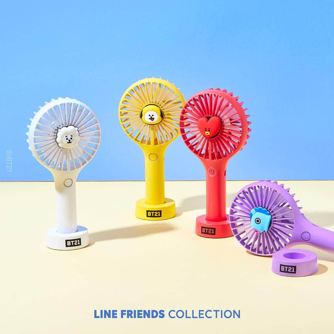 のインスタグラム：「Summer color is all about  Bright, Vivid and Cool!  Coming to you on 2019.06.10 at 6PM (PDT)  Check them out 👉 Link in Bio  #BT21 #HandyFan #Cool #Summer #LINEFRIENDSCOLLECTION  #InternationalShipping」
