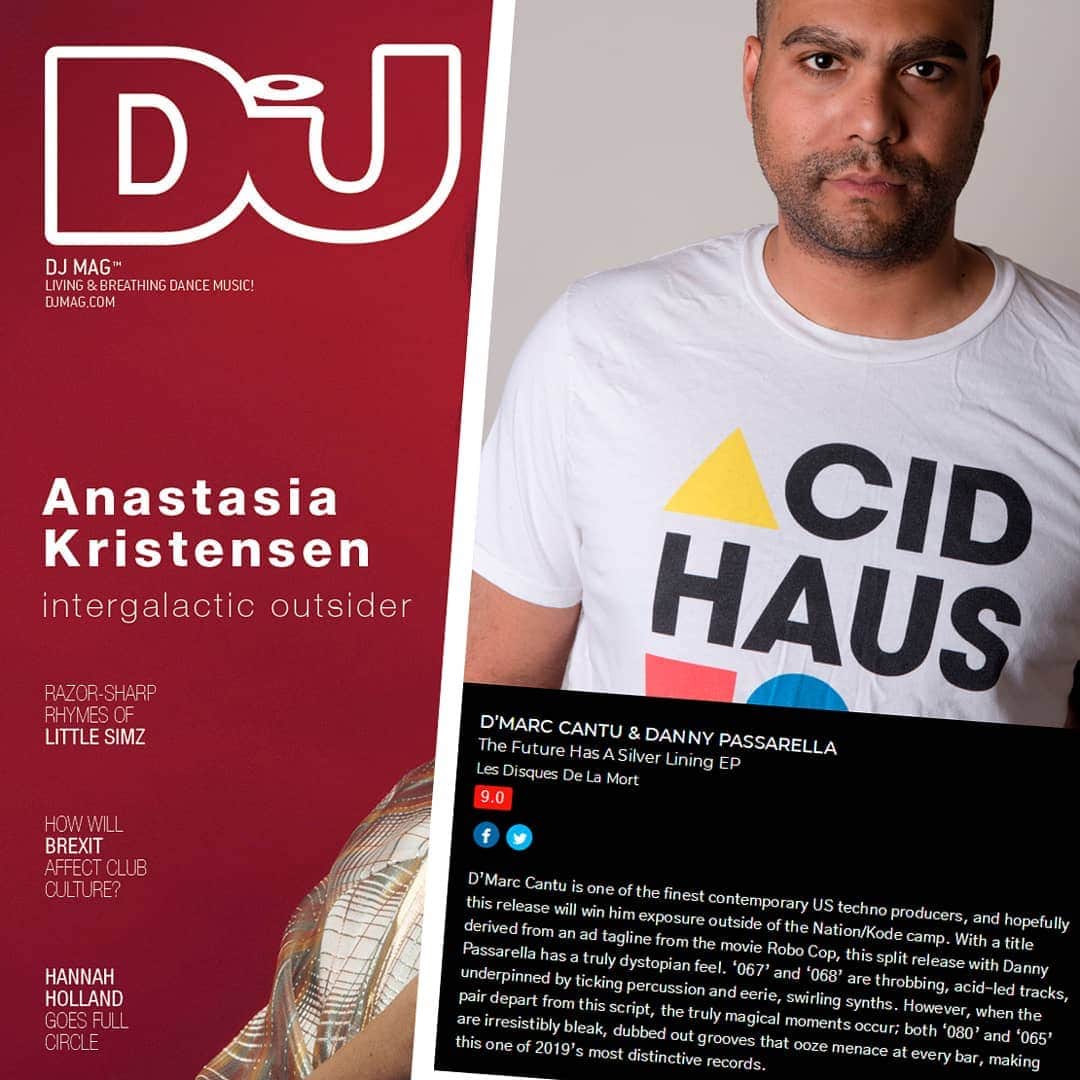 のインスタグラム：「Huge thanks to @djmagofficial for awarding 'The Future Has A Silver Lining' EP 9 out of 10 with this excellent review... "…making this one of 2019’s most distinctive records.” . Full review below. . "D'Marc Cantu is one of the finest contemporary US techno producers, and hopefully this release will win him exposure outside of the Nation/Kode camp. With a title derived from an ad tagline from the movie Robo Cop, this split release with Danny Passarella has a truly dystopian feel. '067' and '068' are throbbing, acid-led tracks, underpinned by ticking percussion and eerie, swirling synths. However, when the pair depart from this script, the truly magical moments occur; both '080' and '065' are irresistibly bleak, dubbed out grooves that ooze menace at every bar, making this one of 2019's most distinctive records." . 'The Future Has A Silver Lining' by D'Marc Cantu & Danny Passarella is out now on vinyl & digital formats on the 'Les Disques De La Mort' label find it at all good techno record shops. . #techno #remix #multimedia #radio #soundcloud #technomusic #london #djmag #dmarccantu #vinyl #digital #electronic #artwork #recordsleeve #twelveinch #music #art #fashion #detroit #phonica #bandcamp #detroit #beatport #boomkat #juno #hardwax #roughtrade #clone」