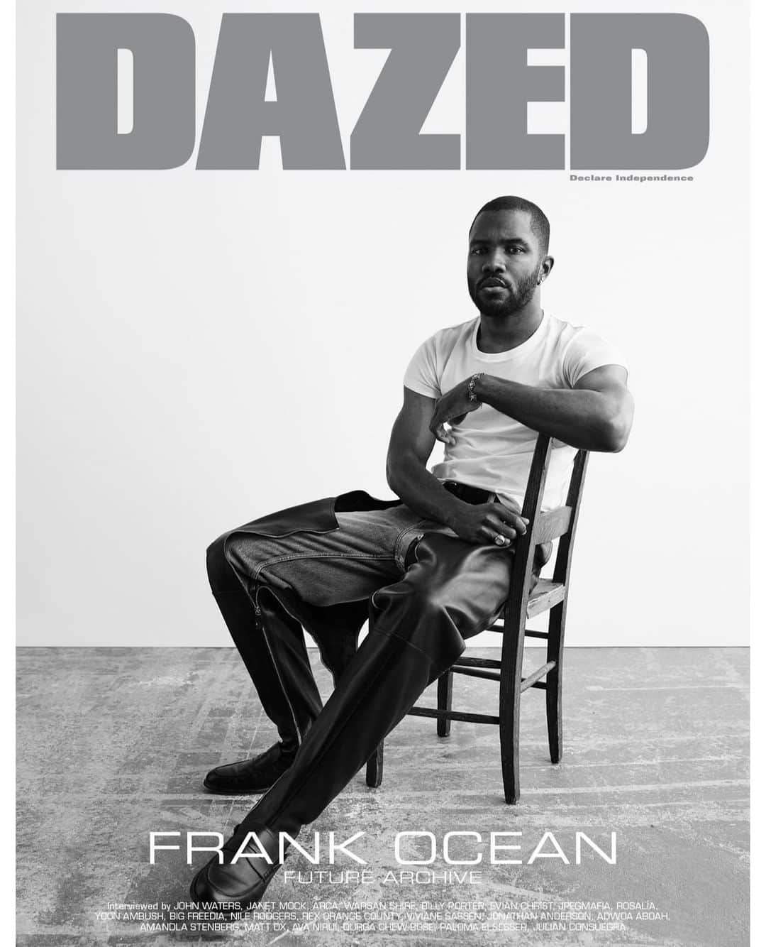 Dazed Magazineさんのインスタグラム写真 - (Dazed MagazineInstagram)「Take a seat. #FrankOcean covers our summer 2019 issue, interviewed by his friends, fans and collaborators from #JohnWaters to @jpegmafia, @amandlasponsored to @janetmock. COMING SOON.⠀ ⠀ Photography @willyvanderperre⠀ Styling @robbiespencer Grooming @dat_barber_nat ⠀⠀ Make-up @lynseyalexander⠀ ⠀ Editor-in-chief @isabellaburley⠀ Creative Director @robbiespencer⠀ Art Director @reidjamie ⠀ ⠀ @blonded wears t-shirt @celine by #HediSlimane, leather chaps and loafers @loewe, jeans @vetements_official all jewellery Frank’s own⠀ ⠀ Taken from the summer 2019 #Futuretopias issue of #Dazed ⠀ ⠀ #DAZEDSUMMER2019⠀」6月10日 20時01分 - dazed