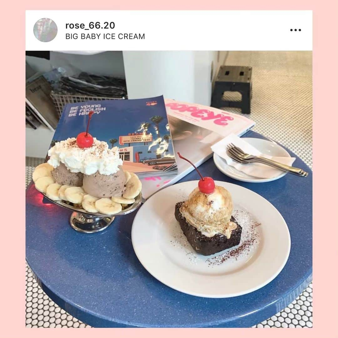 bis_web bis [ビス] さんのインスタグラム写真 - (bis_web bis [ビス] Instagram)「June 10, Monday﻿ ﻿ ﻿ 🧁﻿ ﻿ ﻿ ICE CREAM DINER 🍒﻿ BIG BABY ICE CREAM ﻿ ﻿ ﻿ 新丸子駅近くにある﻿ アイスクリームダイナーのメニューがかわいすぎる！﻿ @bigbaby_icecream 🍨﻿ ﻿ 特に人気はブラウニーの上にアイスクリームがのった Brownie ice cream ❤️﻿ チェリーがのったかわいいスイーツ！﻿ ﻿ ぜひ行ってみて💕﻿ ﻿ ﻿ ﻿ #カフェ #ダイナー #bigbabyicecream #アイスクリーム #icecream #ブラウニー #🍨 #🍒 #🧁 #川崎 #川崎市 #新丸子 #新丸子駅 #アイスクリームショップ #トレンド #カフェ巡り #bis_web #インスタ映え」6月10日 22時42分 - bis_web